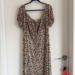 Silky leopard print off the shoulder maxi dress
